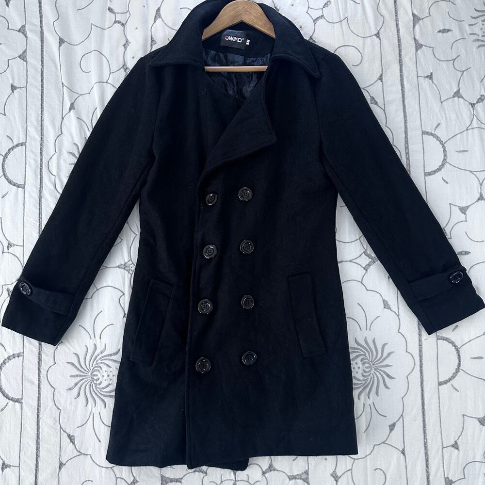 Owind Black Double Breasted Peacoat Style Coat Size M